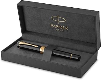 Parker Duofold Centennial Fountain Pen | Classic Black with Gold Trim | Fine Solid Gold Nib | Black Ink and Convertor | Premium Gift Box